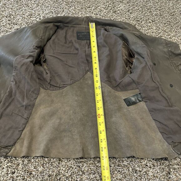All Saints Leather Biker Jacket Small Brown Pockets - Picture 8 of 12